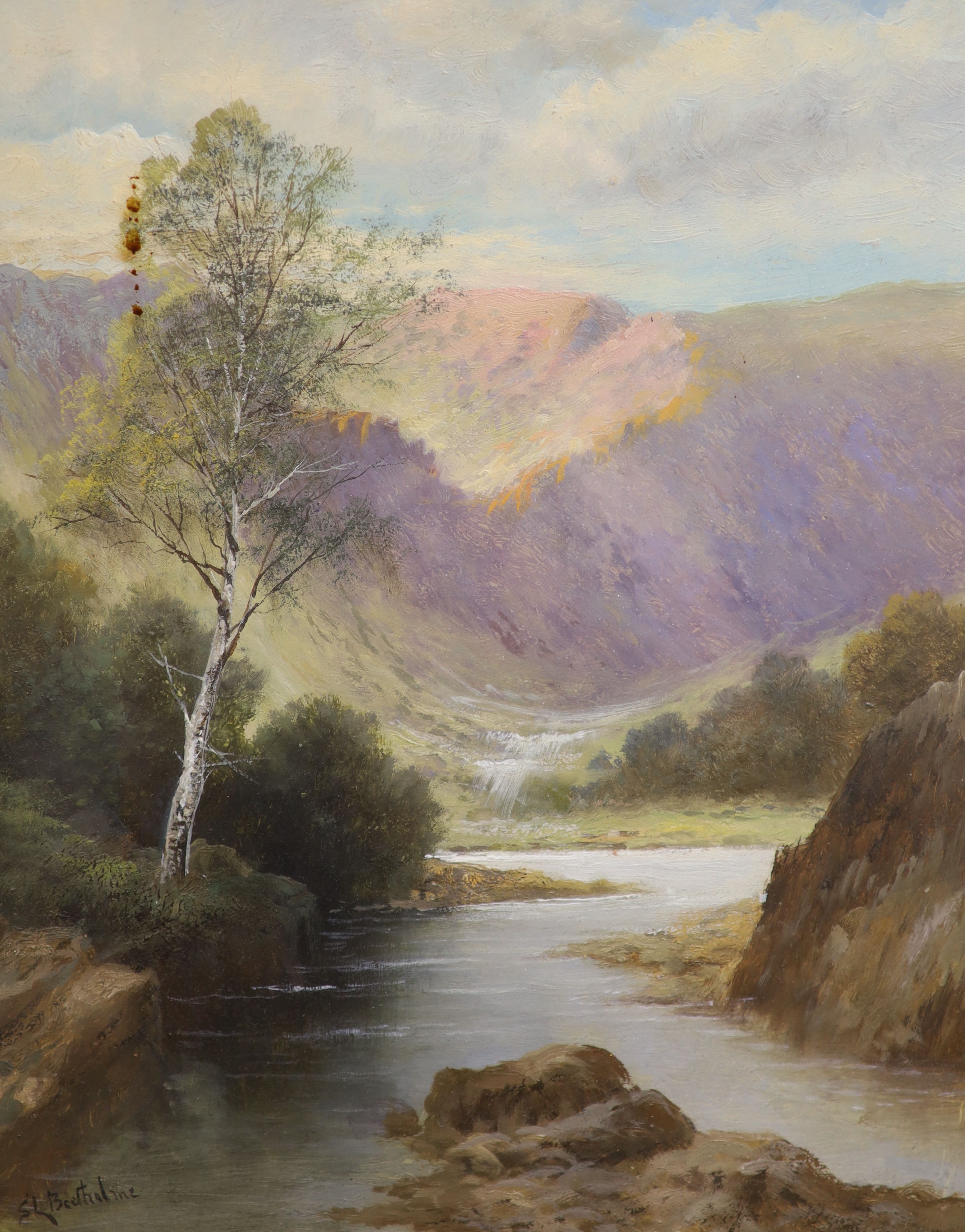 S.L. Beetholme, pair of oils on card, River landscapes, signed, 38 x 30cm